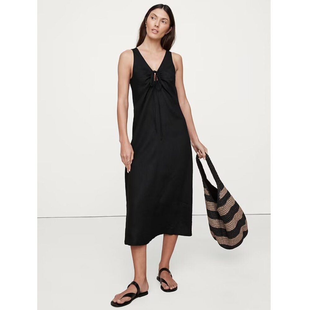 Banana Republic Black Linen Keyhole Midi Dress